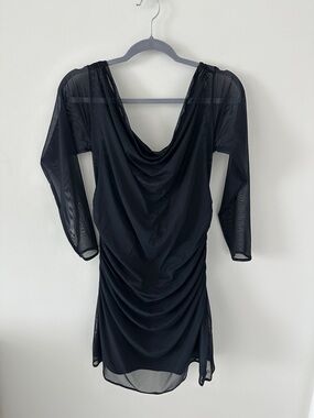 Abercrombie & Fitch Black Draped Ruched Mesh Sleeve Dress